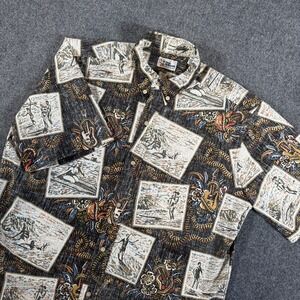 Reyn Spooner Hawaiian Shirt Mens Large‎ Surfing Ukulele Floral Eddy Y Floral